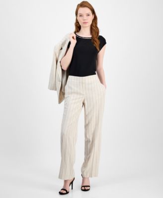 Kasper - Women's Pinstripe Mid-Rise Straight-Leg Pants