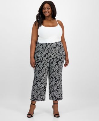 AK Anne Klein - Plus Size Printed Pull-On Wide-Leg Pants
