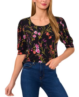 CeCe - Women's Crewneck Shirred-Short-Sleeve Top