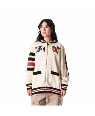 The Wild Collective - Men's and Women's Cream Chicago Blackhawks Jacquard Full-Zip Sweater
