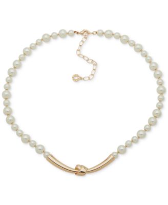 Anne Klein - Gold-Tone Imitation Pearl & Polished Knot Statement Necklace, 16" + 3" extender