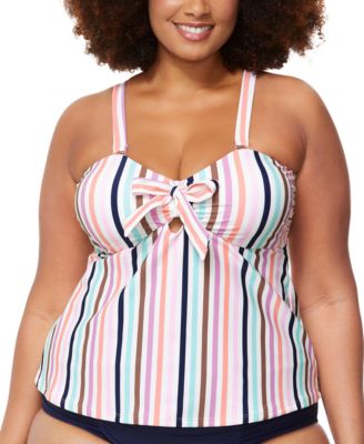 Raisins Curve - Trendy Plus Size Tanzania Bow-Trim Tankini Top