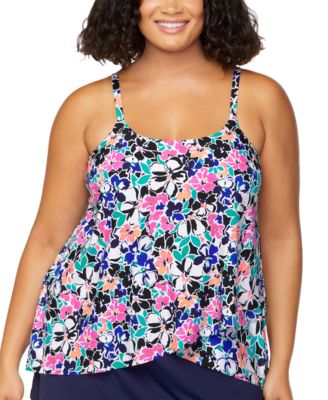 Island Escape - Plus Size Cape Town Draped Tankini Top, Exclusively at Macy's