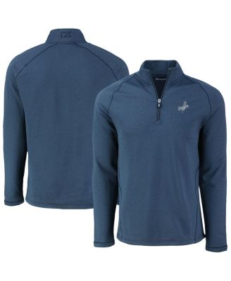 Cutter & Buck - Men's Heather Navy Los Angeles Dodgers Peshastin Eco Fleece Raglan Quarter-Zip Top