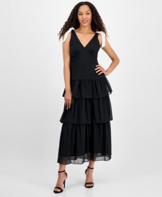 julia jordan - Women's V-Neck Tiered-Ruffle-Trim Chiffon Dress