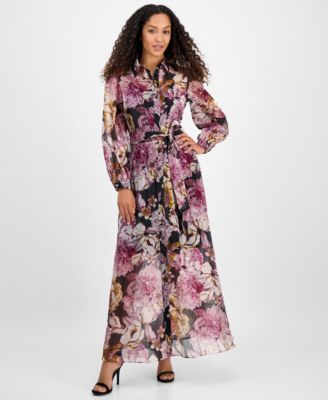 julia jordan - Women's Printed Button-Front Organza Maxi Dress