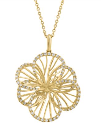 EFFY Collection - Diamond Border Openwork Flower Pendant Necklace (3/8 ct. t.w.) in 14k Gold, 17" + 1" extender