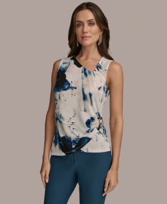 Donna Karan New York - Women's Sleeveless Printed Asymmetric Top, Regular & Petite Sizes