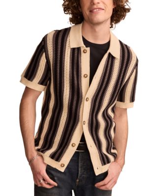 Lucky Brand - Men's Short Sleeve Striped Cardigan Sweater
