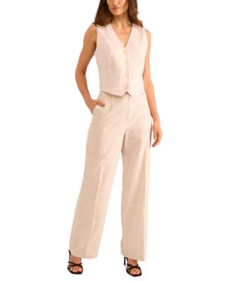 Vince Camuto - Women's High-Rise Pinstriped Wide-Leg Pants
