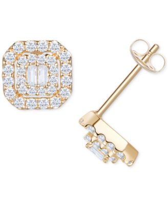 Macy's - Diamond Round & Baguette Cluster Stud Earrings (1/2 ct. t.w.) in 14k Gold