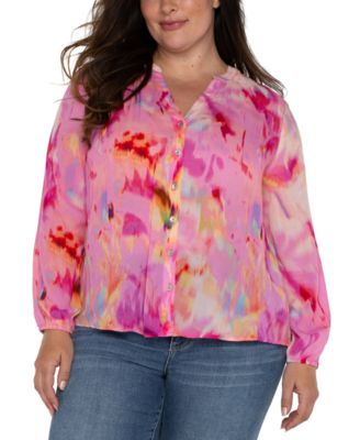 Liverpool Los Angeles - Plus Size Printed Long-Sleeve Blouse