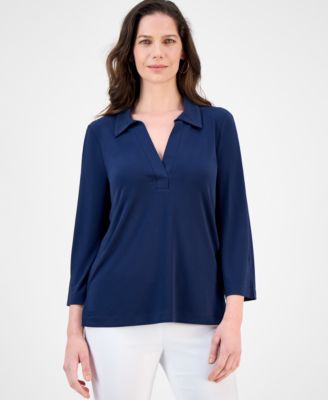 JM Collection - Women's Collared 3/4-Sleeve Top, Exclusively at Macy's