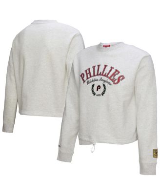 Mitchell & Ness - Women's Heather Gray Philadelphia Phillies Cropped Toggle Pullover Sweatshirt