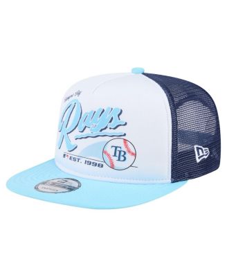 New Era - Men's White/Light Blue Tampa Bay Rays Retro Script Trucker 9FIFTY Snapback Hat