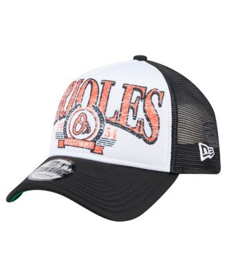 New Era - Men's Black Baltimore Orioles Distressed 9FORTY A-Frame Adjustable Trucker Hat