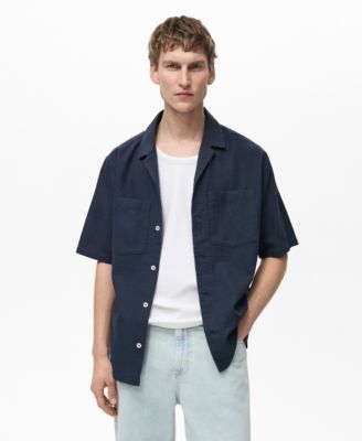 MANGO - Men's 100% Cotton Check Seersucker Shirt