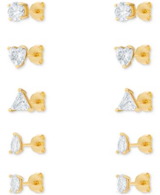 Giani Bernini - 5-Pc. Set Mixed Cut Cubic Zirconia Stud Earrings in 18k Gold-Plated Sterling Silver