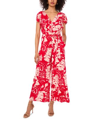 Sam & Jess - Women's Printed Flutter-Sleeve Wide-Leg Jumpsuit