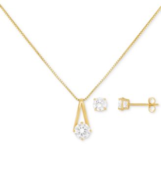 Giani Bernini - Cubic Zirconia Pendant Necklace & Stud Earrings Set in 18k Gold-Plated Sterling Silver, Exclusively at Macy's