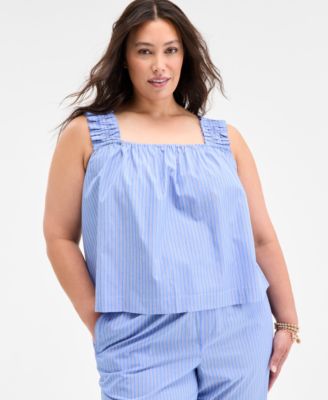 On 34th - Plus Size Striped Square-Neck Sleeveless Top