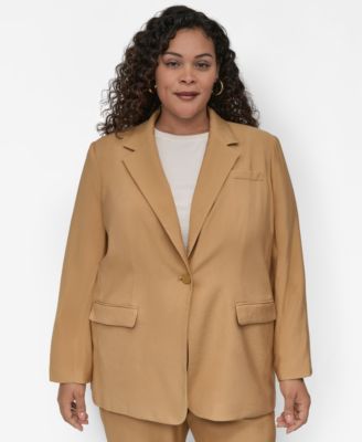 DKNY - Plus Size Sueded Canvas One-Button Blazer