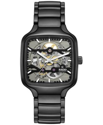 Rado - Unisex Swiss Automatic True Square Black High Tech Ceramic Bracelet Watch 38mm