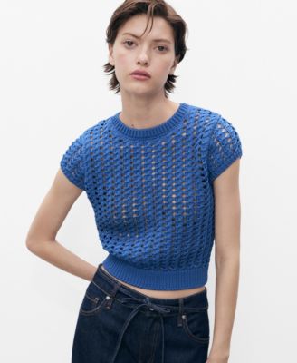 MANGO - Women's Short-Sleeved Crochet Sweater