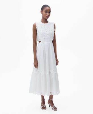MANGO - Women's Side Slits Embroidered Dress