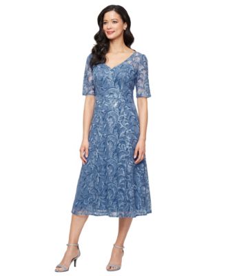 Alex Evenings - Women's Short-Sleeve Stretch Tulle Midi Dress