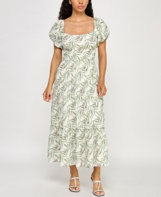 Trixxi - Juniors' Printed Bubble-Sleeve Midi Dress