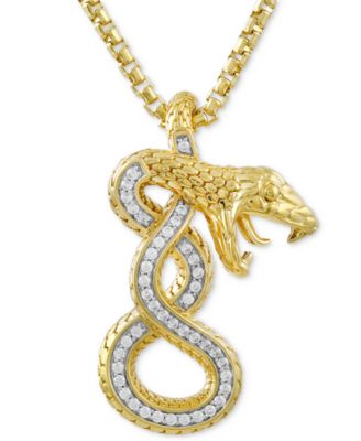 Macy's - Men's Diamond Striking Snake 22" Pendant Necklace (1/4 ct. t.w.) in 14k Gold-Plated Sterling Silver