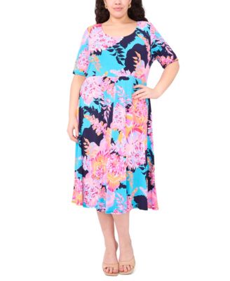 MSK - Plus Size Printed Jersey Scoop-Neck Midi Dress