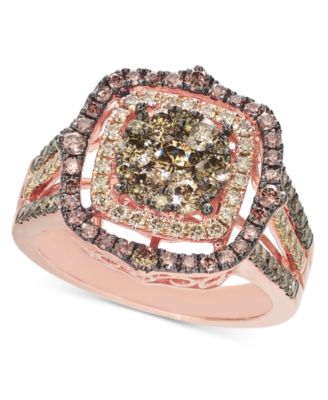 Le Vian - Chocolate Diamond & Nude Diamond Halo Cluster Ring (1-1/2 ct. t.w.) in 14k Rose Gold
