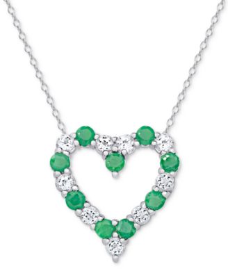 Macy's - Ruby (1 1/3 ct. t.w.) & White Topaz (1 ct. t.w.) Heart Pendant Necklace in Sterling Silver (also in Sapphire)