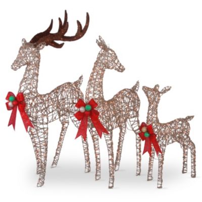 National Tree Company - 60", 52" & 36" Champagne Glittered Deer Family of 3 with Clear Lights