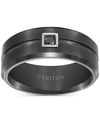 Triton - Men's Black Tungsten Ring, Black Diamond Wedding Band (1/10 ct. t.w.)