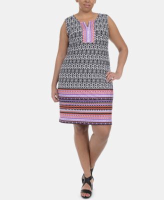 NY Collection - Plus Size Medallion-Print Shift Dress