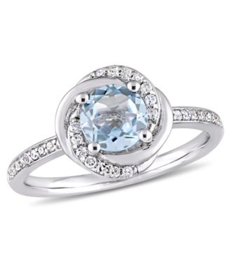 Macy's - Blue Topaz (1 ct. t.w.) and Diamond (1/6 ct. t.w.) Swirl Ring in 10k White Gold