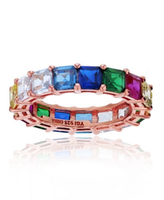 Macy's - Rainbow Princess Cut Cubic Zirconia Eternity Band in 14k Rose Gold Plated Sterling Silver