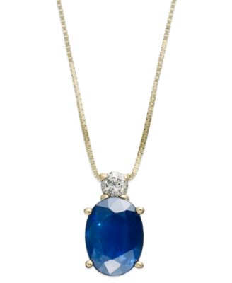 Macy's - Gemstone and Diamond Accent Oval Pendant 18" Necklace in 14k Yellow Gold