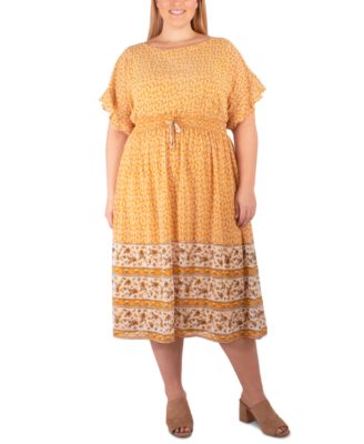 NY Collection - Plus Size Border-Print Midi Dress