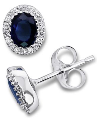 Macy's - Sapphire (7/8 ct. t.w.) & Diamond (1/10 ct. t.w.) Oval Stud Earrings in 14k White Gold