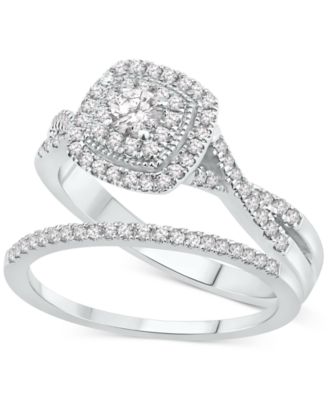 Macy's - Diamond Cushion Halo Twist Bridal Set (5/8 ct. t.w.) in 14k White