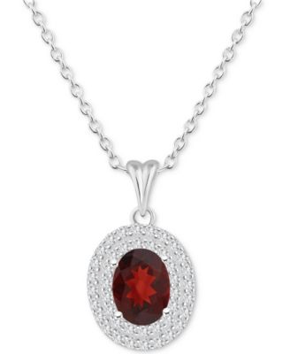 Macy's - Amethyst (1-1/5 ct. t.w.) & White Topaz (3/8 ct. t.w.) Oval Halo 18" Pendant Necklace in Sterling Silver (Also in Citrine, Rhodolite Garnet, Peridot, & Blue Topaz)