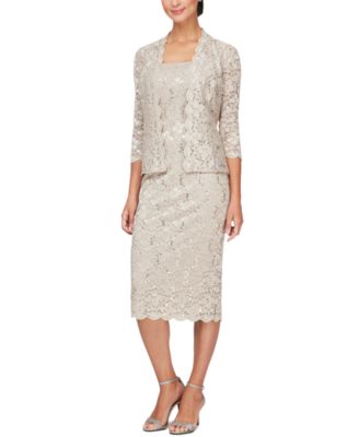 SL Fashions - 2-Pc. Lace Jacket &Midi Dress Set