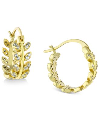 Giani Bernini - Cubic Zirconia Leaf-Inspired Small Hoop Earrings, 0.5"