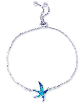 Macy's - Lab-Created Blue Opal Starfish Bolo Bracelet in Sterling Silver