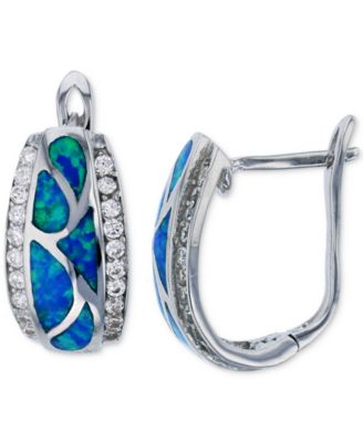 Macy's - Lab-Grown Blue Opal (5/8 ct. t.w.) & Cubic Zirconia Hoop Earrings in Sterling Silver
