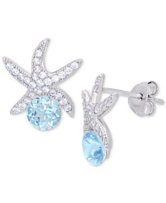 Macy's - Blue Topaz (5/8 ct. t.w.) & Cubic Zirconia Starfish Stud Earrings in Sterling Silver